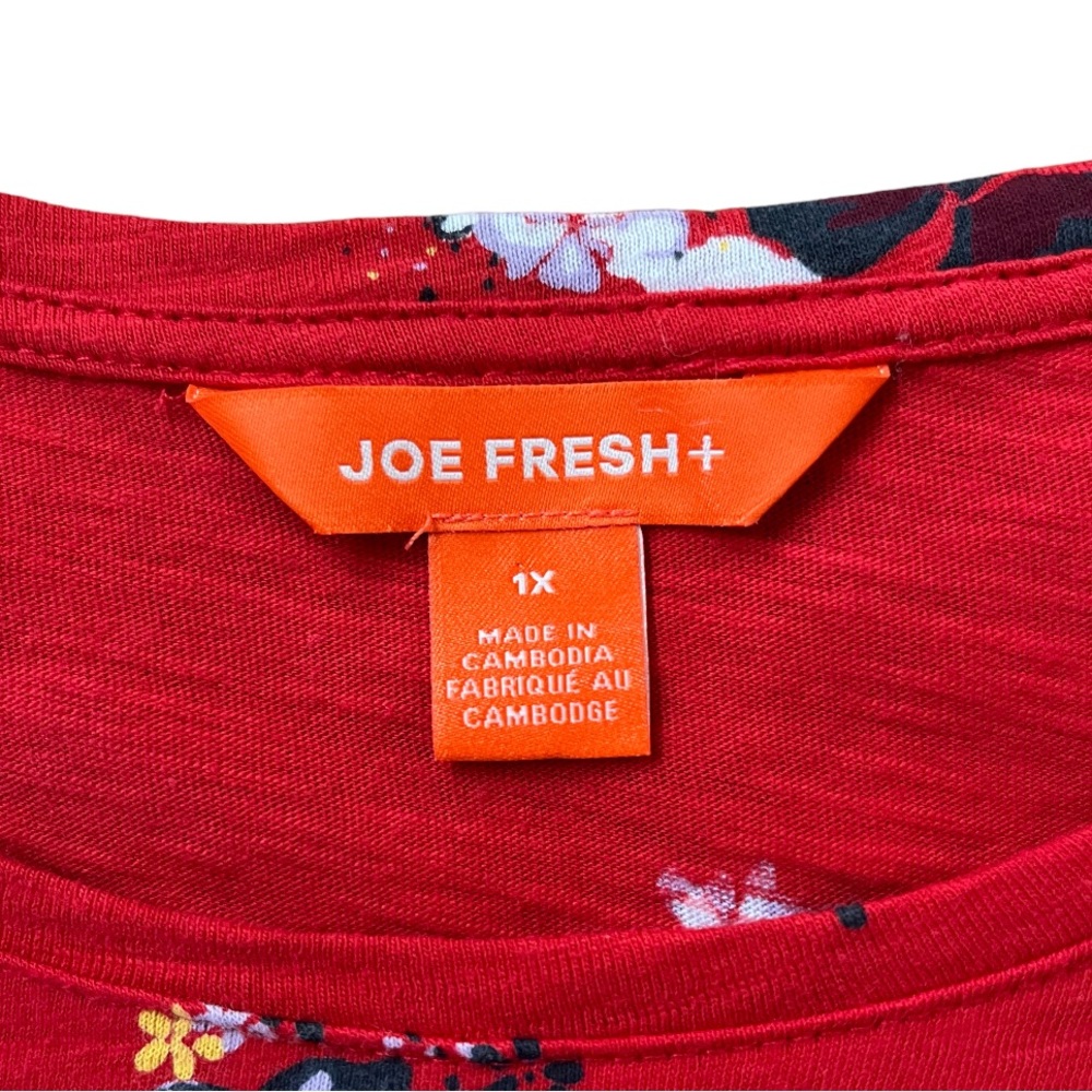 NWOT • Joe Fresh Long Sleeve Tee, Red with Flower Pattern - Picture 3 of 8